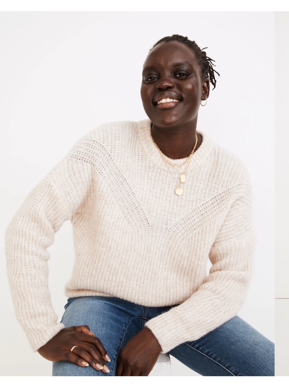 Madewell Belfiore Ribbed Pullover Sweater in Heather Chalk